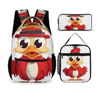 JKLQWH Chicken Wearing Hat Backpack 3pcs Set Large Capacity Computer Backpack Reusable Lunch Bag Portable Pencil Case