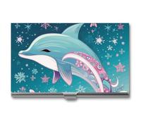 JKLQWH Cute Dolphin Snowflake Business Card Holder Personalization Aluminum Alloy Business Card Case Slim Portable Name Cards Holders For Men Women