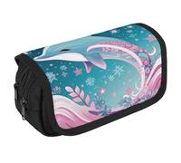JKLQWH Cute Dolphin Snowflake Pencil Case With Double Zipper Large Capacity Cosmetic Bag 2 Compartments Portable Pencil Pouch For Office Supplies, Cosmetics