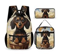 JKLQWH Dachshund Hot Air Balloon Backpack 3pcs Set Large Capacity Computer Backpack Reusable Lunch Bag Portable Pencil Case