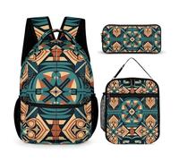 JKLQWH Dark Orange Grid Backpack 3pcs Set Large Capacity Computer Backpack Reusable Lunch Bag Portable Pencil Case
