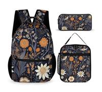 JKLQWH Decorated with Stars Backpack 3pcs Set Large Capacity Computer Backpack Reusable Lunch Bag Portable Pencil Case