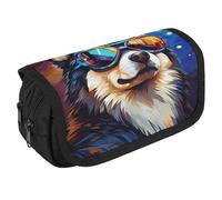 JKLQWH Dog Wearing Glasses Pencil Case With Double Zipper Large Capacity Cosmetic Bag 2 Compartments Portable Pencil Pouch For Office Supplies, Cosmetics