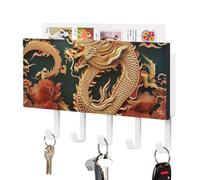 JKLQWH Dragon Chinese Background Key Holder Sturdy Practical Key Hook Fashion Wall Mounted Key Racks with 5 Hooks for Foyer Corridor Home Decor
