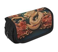 JKLQWH Dragon Chinese Background Pencil Case With Double Zipper Large Capacity Cosmetic Bag 2 Compartments Portable Pencil Pouch For Office Supplies, Cosmetics