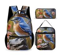 JKLQWH Eastern Bluebird Backpack 3pcs Set Large Capacity Computer Backpack Reusable Lunch Bag Portable Pencil Case