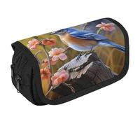 JKLQWH Eastern Bluebird Pencil Case With Double Zipper Large Capacity Cosmetic Bag 2 Compartments Portable Pencil Pouch For Office Supplies, Cosmetics