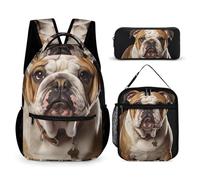 JKLQWH English Bulldog Backpack 3pcs Set Large Capacity Computer Backpack Reusable Lunch Bag Portable Pencil Case
