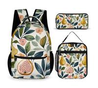 JKLQWH Figs And Pears Backpack 3pcs Set Large Capacity Computer Backpack Reusable Lunch Bag Portable Pencil Case