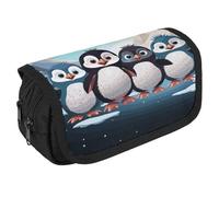 JKLQWH Five Cute Penguins Pencil Case With Double Zipper Large Capacity Cosmetic Bag 2 Compartments Portable Pencil Pouch For Office Supplies, Cosmetics
