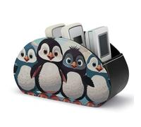 JKLQWH Five Cute Penguins Remote Control Holder Waterproof Leather Remote Control Organizer Box With 5 Compartments Remote Caddy Storage Box For Desk Stylish Accessory