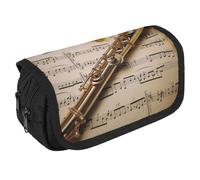 JKLQWH Flute Music Pencil Case With Double Zipper Large Capacity Cosmetic Bag 2 Compartments Portable Pencil Pouch For Office Supplies, Cosmetics