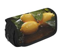 JKLQWH Fresh Lemon Pencil Case With Double Zipper Large Capacity Cosmetic Bag 2 Compartments Portable Pencil Pouch For Office Supplies, Cosmetics