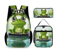 JKLQWH Frog In A Pond Backpack 3pcs Set Large Capacity Computer Backpack Reusable Lunch Bag Portable Pencil Case