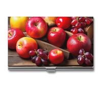 JKLQWH Fruits on Wood Business Card Holder Personalization Aluminum Alloy Business Card Case Slim Portable Name Cards Holders For Men Women