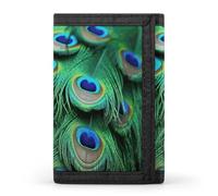 JKLQWH Green Peacock Feather Wallet Portable Slim Trifold Wallet Pocket Credit Card Holders Outdoor Travel Purse For Women Men