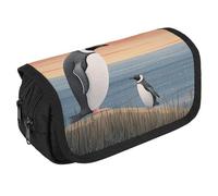 JKLQWH Hand Drawn Penguin Pencil Case With Double Zipper Large Capacity Cosmetic Bag 2 Compartments Portable Pencil Pouch For Office Supplies, Cosmetics