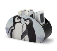 JKLQWH I Love Penguins Remote Control Holder Waterproof Leather Remote Control Organizer Box With 5 Compartments Remote Caddy Storage Box For Desk Stylish Accessory