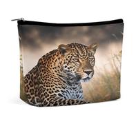 JKLQWH Leather Makeup Bag Waterproof Cosmetic Bag for Women African Animal Leopard Open Flat Toiletry Bags Portable Pouch With Zipper Make Up Organizer Case for Travel Accessories, African Animal