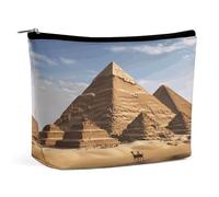 JKLQWH Leather Makeup Bag Waterproof Cosmetic Bag for Women Ancient Egypt Pyramid Open Flat Toiletry Bags Portable Pouch With Zipper Make Up Organizer Case for Travel Accessories, Ancient Egypt