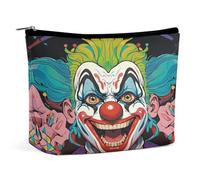JKLQWH Leather Makeup Bag Waterproof Cosmetic Bag for Women Clowns Open Flat Toiletry Bags Portable Pouch With Zipper Make Up Organizer Case for Travel Accessories, Clowns, 6.8 × 2.3 × 5.9 inches