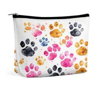 JKLQWH Leather Makeup Bag Waterproof Cosmetic Bag for Women Colorful Dog Paws Open Flat Toiletry Bags Portable Pouch With Zipper Make Up Organizer Case for Travel Accessories, Colorful Dog Paws, 6.8 ×