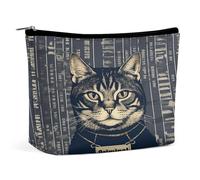 JKLQWH Leather Makeup Bag Waterproof Cosmetic Bag for Women Criminal Cat Pictures Open Flat Toiletry Bags Portable Pouch With Zipper Make Up Organizer Case for Travel Accessories, Criminal Cat
