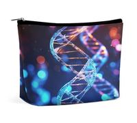 JKLQWH Leather Makeup Bag Waterproof Cosmetic Bag for Women DNA Genetic Helix Open Flat Toiletry Bags Portable Pouch With Zipper Make Up Organizer Case for Travel Accessories, DNA Genetic Helix, 6.8 ×