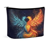 JKLQWH Leather Makeup Bag Waterproof Cosmetic Bag for Women Fire And Water Phoenix Open Flat Toiletry Bags Portable Pouch With Zipper Make Up Organizer Case for Travel Accessories, Fire And Water