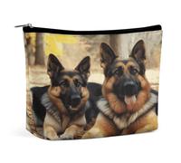 JKLQWH Leather Makeup Bag Waterproof Cosmetic Bag for Women German Shepherd Dog Open Flat Toiletry Bags Portable Pouch With Zipper Make Up Organizer Case for Travel Accessories, German Shepherd Dog