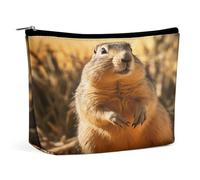 JKLQWH Leather Makeup Bag Waterproof Cosmetic Bag for Women Hand Drawn Groundhog Open Flat Toiletry Bags Portable Pouch With Zipper Make Up Organizer Case for Travel Accessories, Hand Drawn Groundhog
