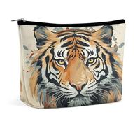 JKLQWH Leather Makeup Bag Waterproof Cosmetic Bag for Women Hand Drawn Tiger Open Flat Toiletry Bags Portable Pouch With Zipper Make Up Organizer Case for Travel Accessories, Hand Drawn Tiger, 6.8 ×
