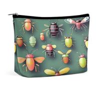 JKLQWH Leather Makeup Bag Waterproof Cosmetic Bag for Women Insect Atlas Open Flat Toiletry Bags Portable Pouch With Zipper Make Up Organizer Case for Travel Accessories, Insect Atlas, 6.8 × 2.3 × 5.9