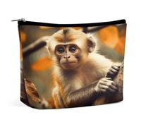 JKLQWH Leather Makeup Bag Waterproof Cosmetic Bag for Women Monkey on Tree Open Flat Toiletry Bags Portable Pouch With Zipper Make Up Organizer Case for Travel Accessories, Monkey on Tree, 6.8 × 2.3 ×