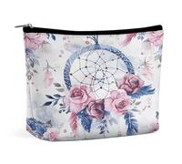 JKLQWH Leather Makeup Bag Waterproof Cosmetic Bag for Women Peach Dream Catcher Open Flat Toiletry Bags Portable Pouch With Zipper Make Up Organizer Case for Travel Accessories, Peach Dream Catcher