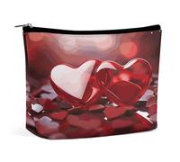 JKLQWH Leather Makeup Bag Waterproof Cosmetic Bag for Women Red Valentine Hearts Open Flat Toiletry Bags Portable Pouch With Zipper Make Up Organizer Case for Travel Accessories, Red Valentine Hearts