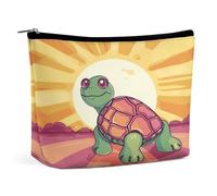JKLQWH Leather Makeup Bag Waterproof Cosmetic Bag for Women Turtle in The Sun Open Flat Toiletry Bags Portable Pouch With Zipper Make Up Organizer Case for Travel Accessories, Turtle in The Sun, 6.8 ×