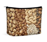 JKLQWH Leather Makeup Bag Waterproof Cosmetic Bag for Women Various Nut Patterns Open Flat Toiletry Bags Portable Pouch With Zipper Make Up Organizer Case for Travel Accessories, Various Nut Patterns