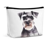 JKLQWH Leather Makeup Bag Waterproof Cosmetic Bag for Women Well-behaved Schnauzer Open Flat Toiletry Bags Portable Pouch With Zipper Make Up Organizer Case for Travel Accessories, Well-behaved