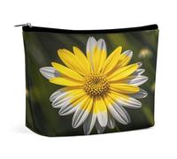 JKLQWH Leather Makeup Bag Waterproof Cosmetic Bag for Women Yellow Gray Flower Open Flat Toiletry Bags Portable Pouch With Zipper Make Up Organizer Case for Travel Accessories, Yellow Gray Flower, 6.8