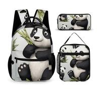 JKLQWH Lovely Panda Backpack 3pcs Set Large Capacity Computer Backpack Reusable Lunch Bag Portable Pencil Case