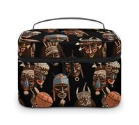 JKLQWH Makeup Bag African Ritual Ethnic Tribal Printed Large Capacity Travel Make Up Bag for Cosmetics Vertical Storage Water-Resistant Leather Toiletry Organizer Skincare Makeup Organizer Bag,