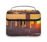 JKLQWH Makeup Bag Atlanta City Sunset Landscape Printed Large Capacity Travel Make Up Bag for Cosmetics Vertical Storage Water-Resistant Leather Toiletry Organizer Skincare Makeup Organizer Bag,