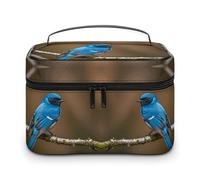 JKLQWH Makeup Bag Blue Bird Printed Large Capacity Travel Make Up Bag for Cosmetics Vertical Storage Water-Resistant Leather Toiletry Organizer Skincare Makeup Organizer Bag, Blue Bird, 25x18x15cm