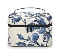JKLQWH Makeup Bag Blueberry Flower Pattern Printed Large Capacity Travel Make Up Bag for Cosmetics Vertical Storage Water-Resistant Leather Toiletry Organizer Skincare Makeup Organizer Bag, Blueberry