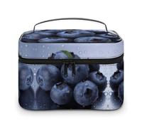 JKLQWH Makeup Bag Blueberry Printed Large Capacity Travel Make Up Bag for Cosmetics Vertical Storage Water-Resistant Leather Toiletry Organizer Skincare Makeup Organizer Bag, Blueberry, 25x18x15cm
