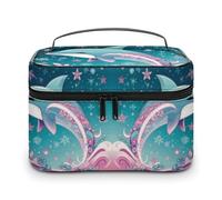 JKLQWH Makeup Bag Cute Dolphin Snowflake Printed Large Capacity Travel Make Up Bag for Cosmetics Vertical Storage Water-Resistant Leather Toiletry Organizer Skincare Makeup Organizer Bag, Cute Dolphin