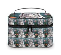 JKLQWH Makeup Bag Cute White Tiger Printed Large Capacity Travel Make Up Bag for Cosmetics Vertical Storage Water-Resistant Leather Toiletry Organizer Skincare Makeup Organizer Bag, Cute White Tiger,