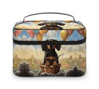 JKLQWH Makeup Bag Dachshund Hot Air Balloon Printed Large Capacity Travel Make Up Bag for Cosmetics Vertical Storage Water-Resistant Leather Toiletry Organizer Skincare Makeup Organizer Bag, Dachshund