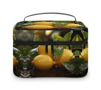 JKLQWH Makeup Bag Fresh Lemon Printed Large Capacity Travel Make Up Bag for Cosmetics Vertical Storage Water-Resistant Leather Toiletry Organizer Skincare Makeup Organizer Bag, Fresh Lemon, 25x18x15cm